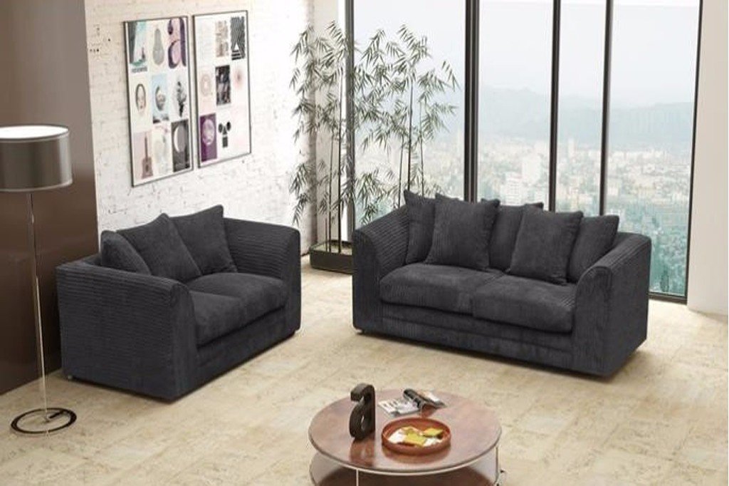 Logan 3 + 2 Seater Sofa Set Fabric Jumbo Cord - Black (10133385875)