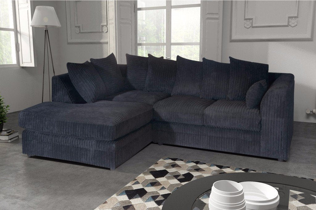 Logan Corner Sofa Jumbo Cord Fabric Left Hand Orientation in Black (10175792723)