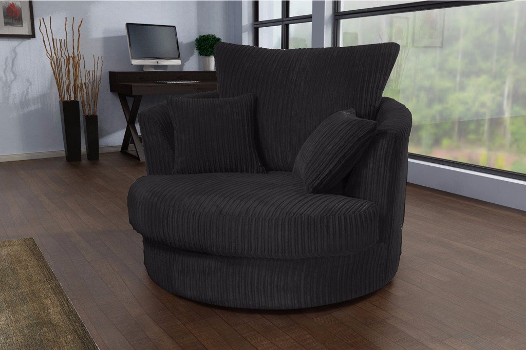 Logan Swivel Chair - Armchair Jumbo Cord Fabric - Black (10133389587)