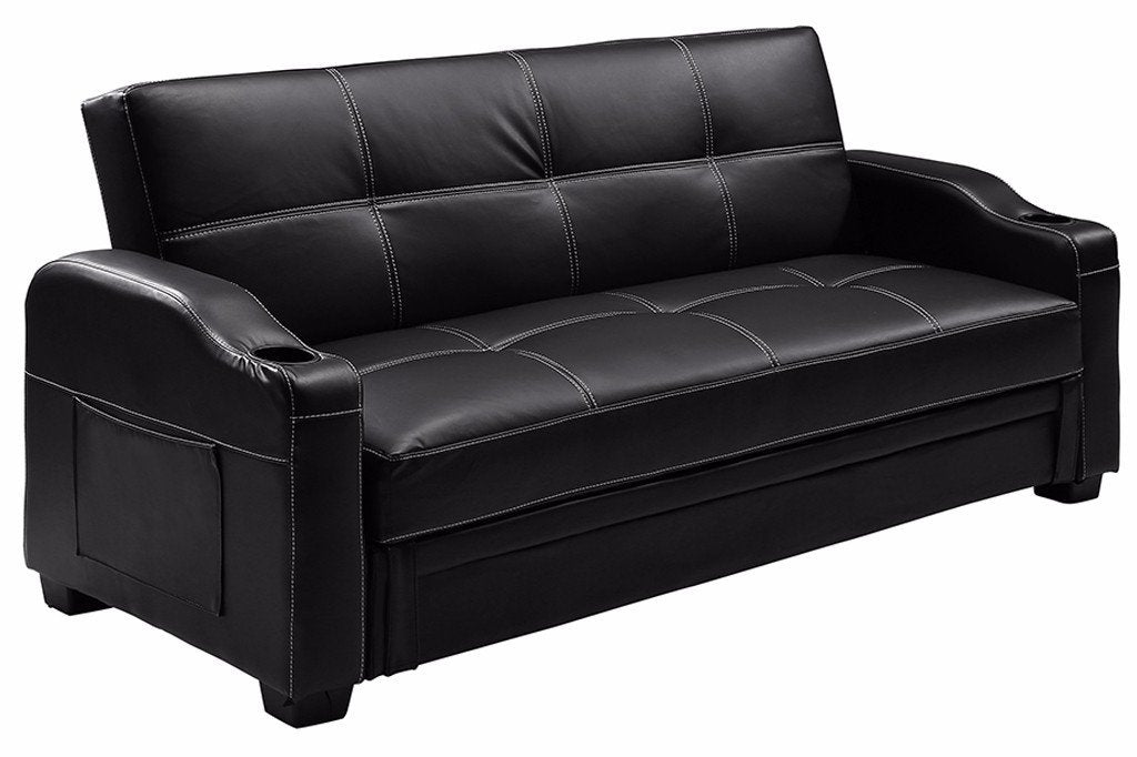 Nebraska 3 Seater Leather Sofa Bed - Black (12473902675)