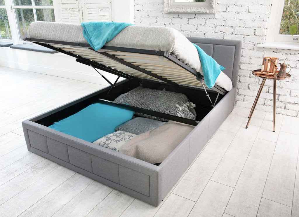 KENZO OTTOMAN STORAGE GAS LIFT UP DOUBLE & KING SIZE FABRIC BED MEMORY FOAM MATTRESS - furniturestop.co.uk (1418203332671)