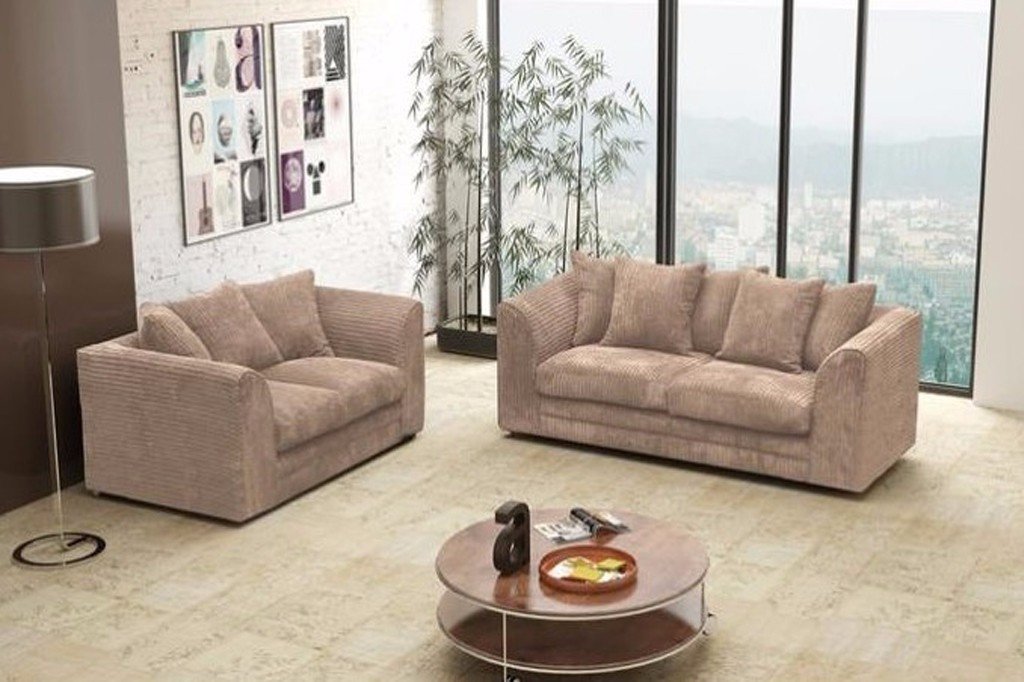 Logan 3 + 2 Seater Sofa Set Fabric Jumbo Cord - Coffee (10133385875)