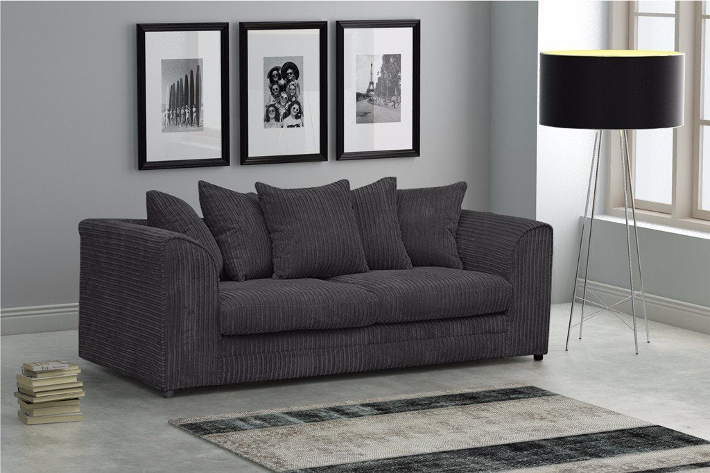 Logan 3 Seater Sofa Jumbo Cord Fabric in Black (10133388627)