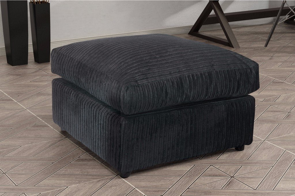 Logan Footstool Jumbo Cord Fabric in Black (10133390227)