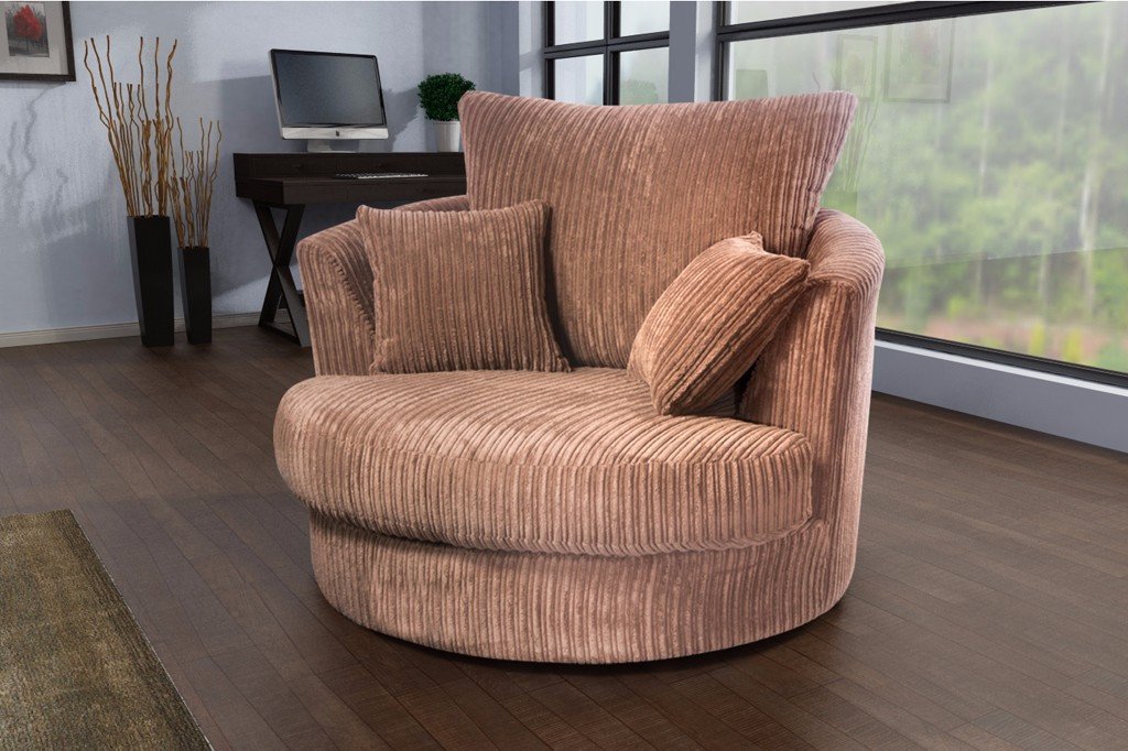 Logan Swivel Chair - Armchair Jumbo Cord Fabric - Coffee Beige (10133389587)
