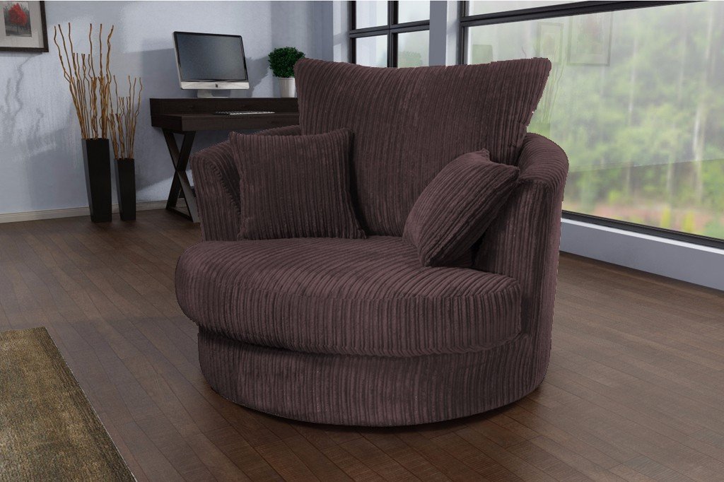 Logan Swivel Chair - Armchair Jumbo Cord Fabric - Chocolate Brown (10133389587)