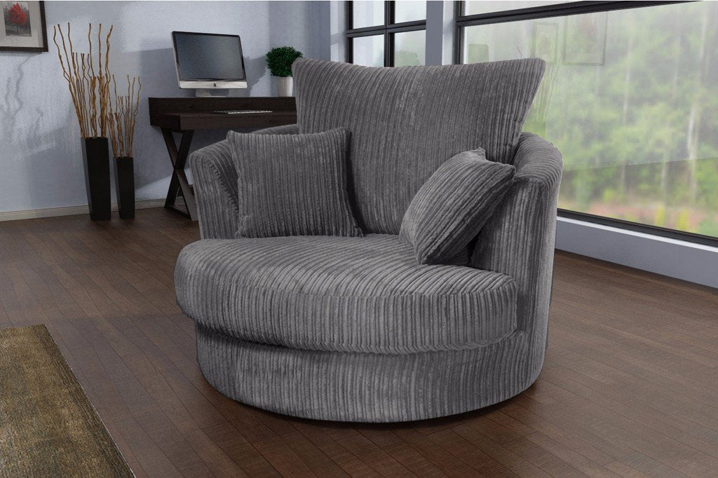 Logan Swivel Chair - Armchair Jumbo Cord Fabric - Grey (10133389587)