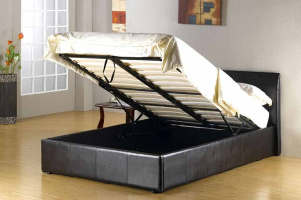 Modern Designer Storage Ottoman Gas Lift Faux Leather Bed + Memory Foam Mattress - Black (12424570899)
