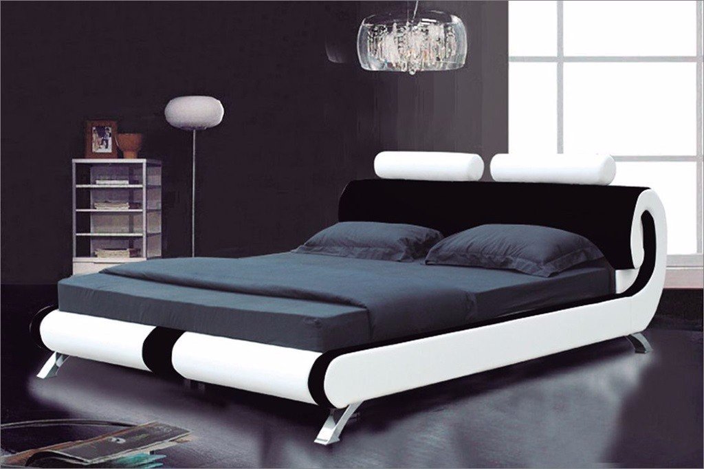 Modern Designer Italian Faux Leather Bed - Black & White (12424563731)