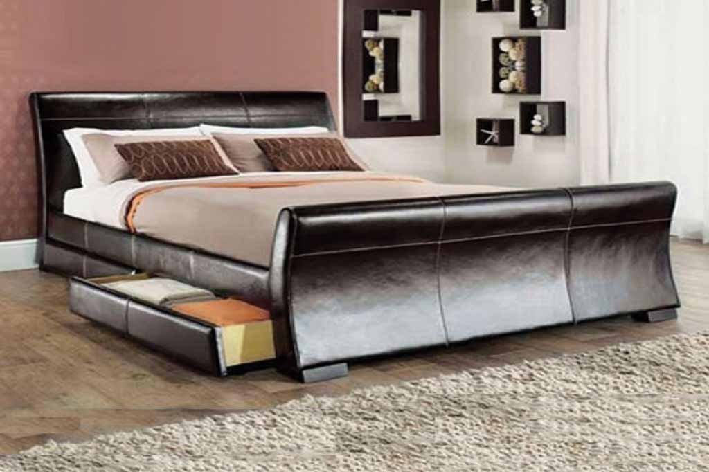 4 Drawers Ottoman Drawers Gas Lift Modern Storage Faux Leather Bed - Brown (12424571347)