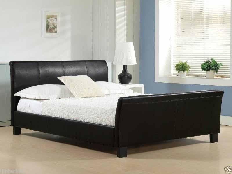 Modern Faux Leather Frame Sleigh Bed With Memory Foam Mattress - Black (12424571219)