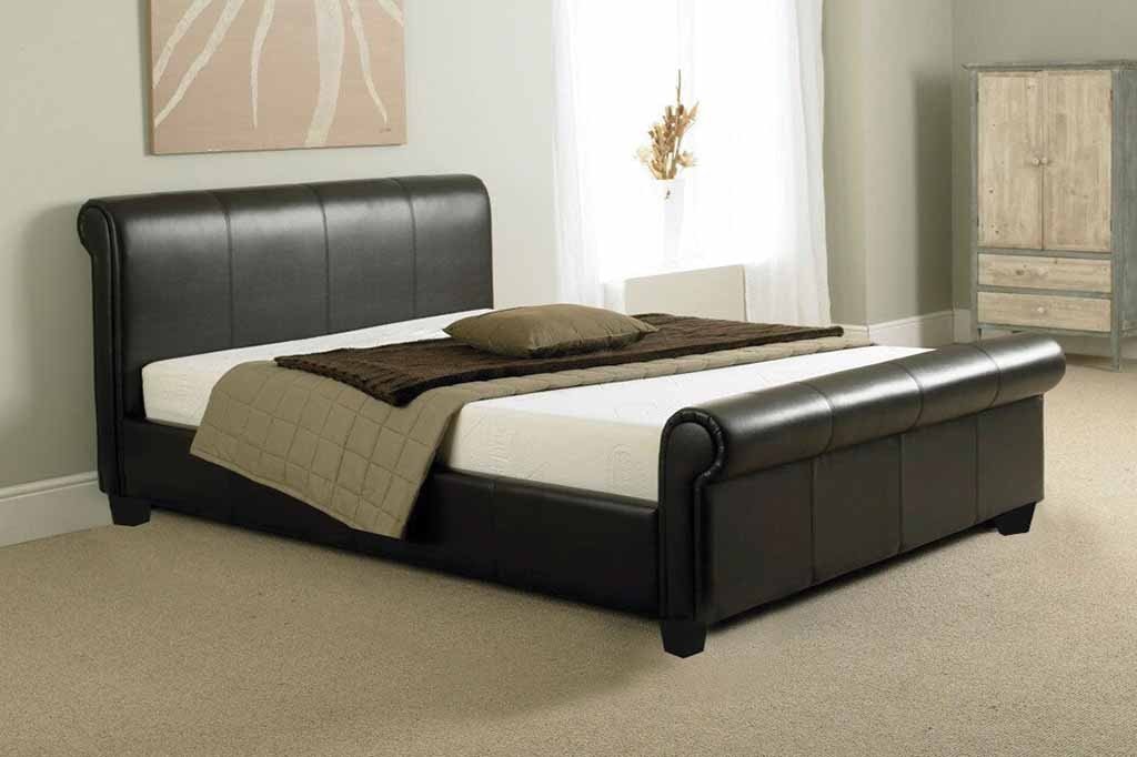 Tuscany Faux Leather Sleigh Bed + Memory Foam Mattress - Black (12424570771)