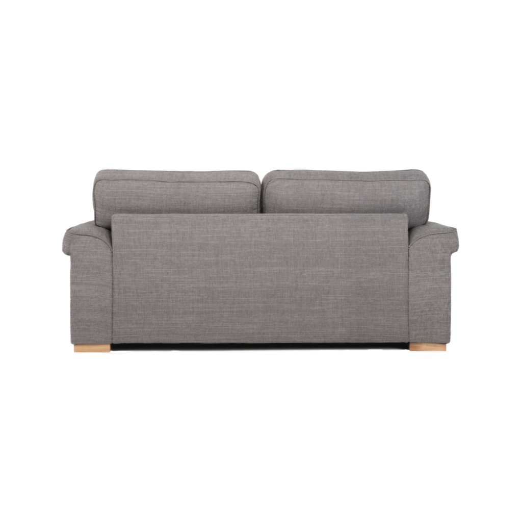 2 seater sofa mushroom grey wooden feet back view