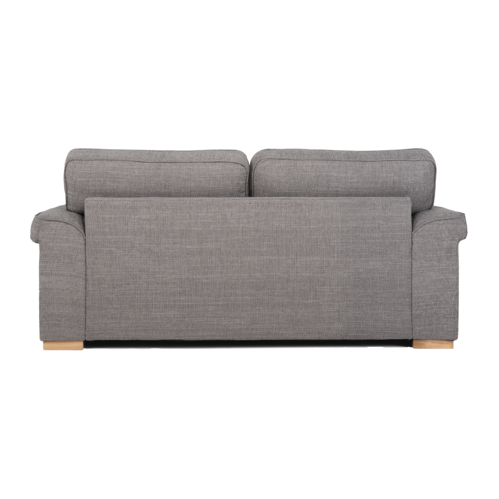 3 seater sofa mushroom grey wood feet back view