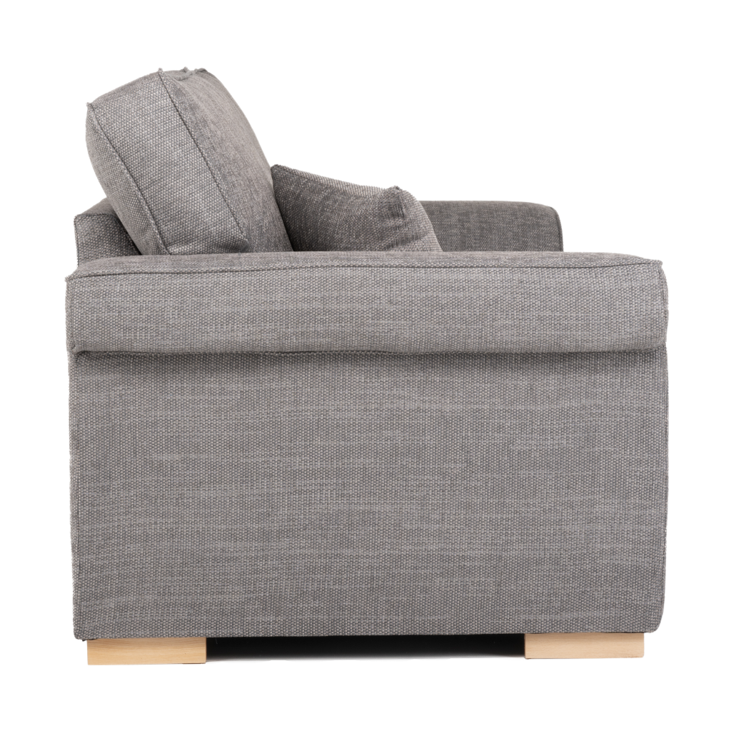 3 seater sofa mushroom grey wood feet side view