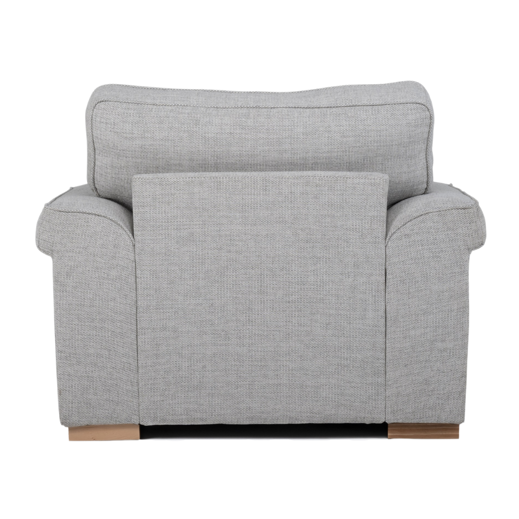 arm chair sofa cream linen wood feet back view