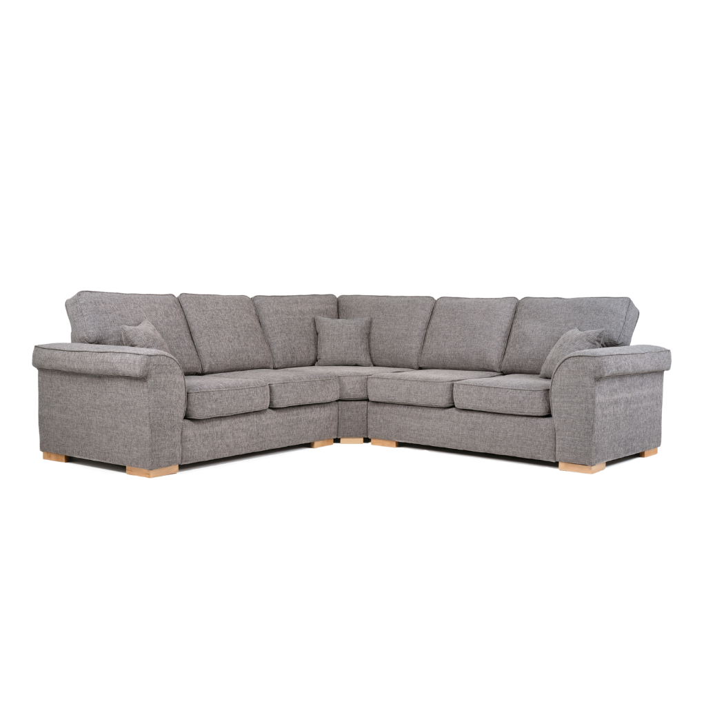 double corner sofa mushroom grey with 3 pillows wood feet
