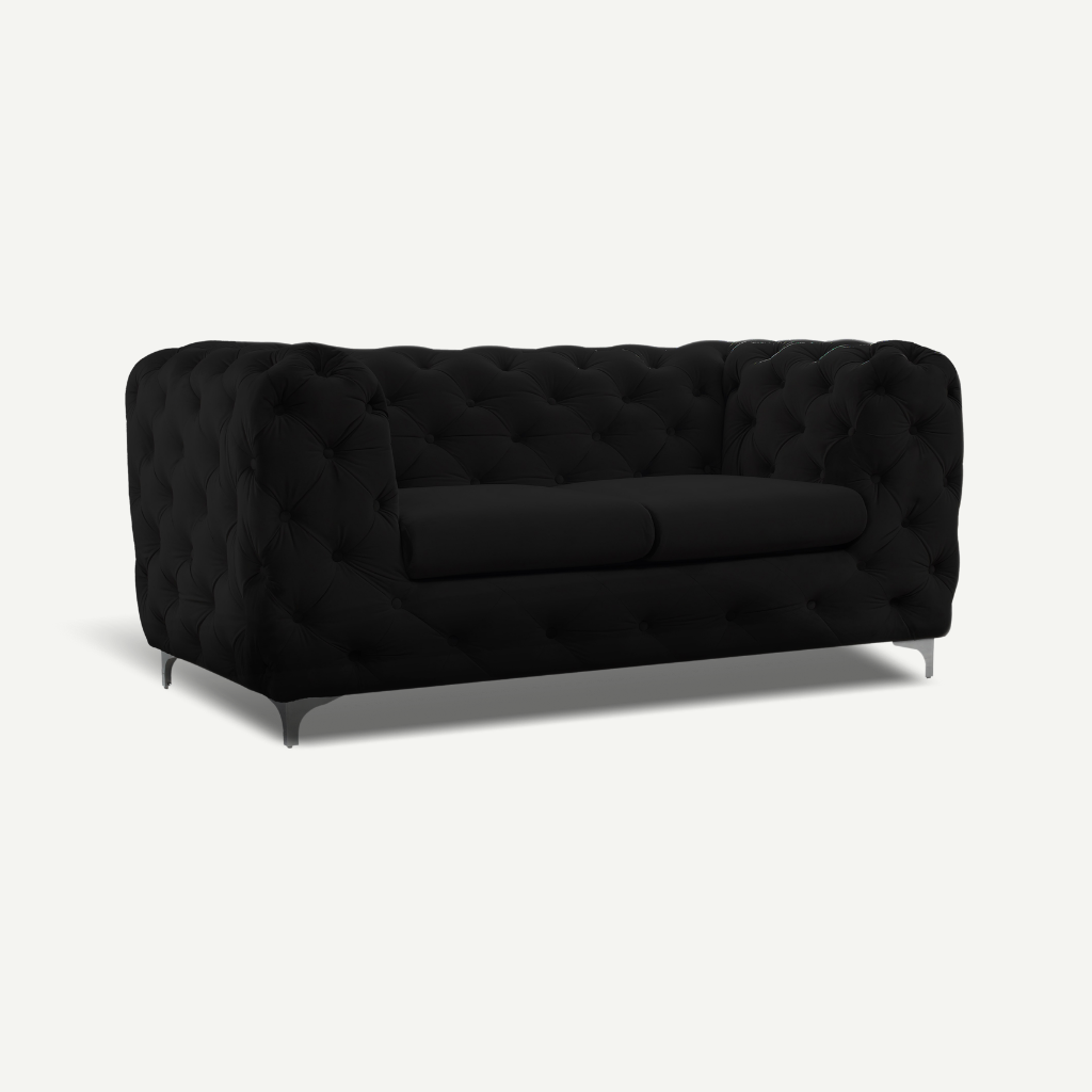black formal back 2 seater tufted sofa chrome feet