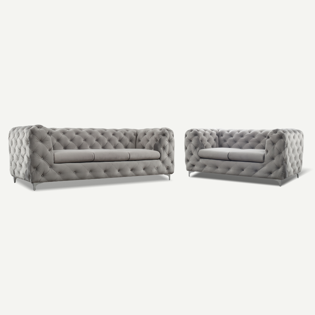 Silver clearance tufted sofa