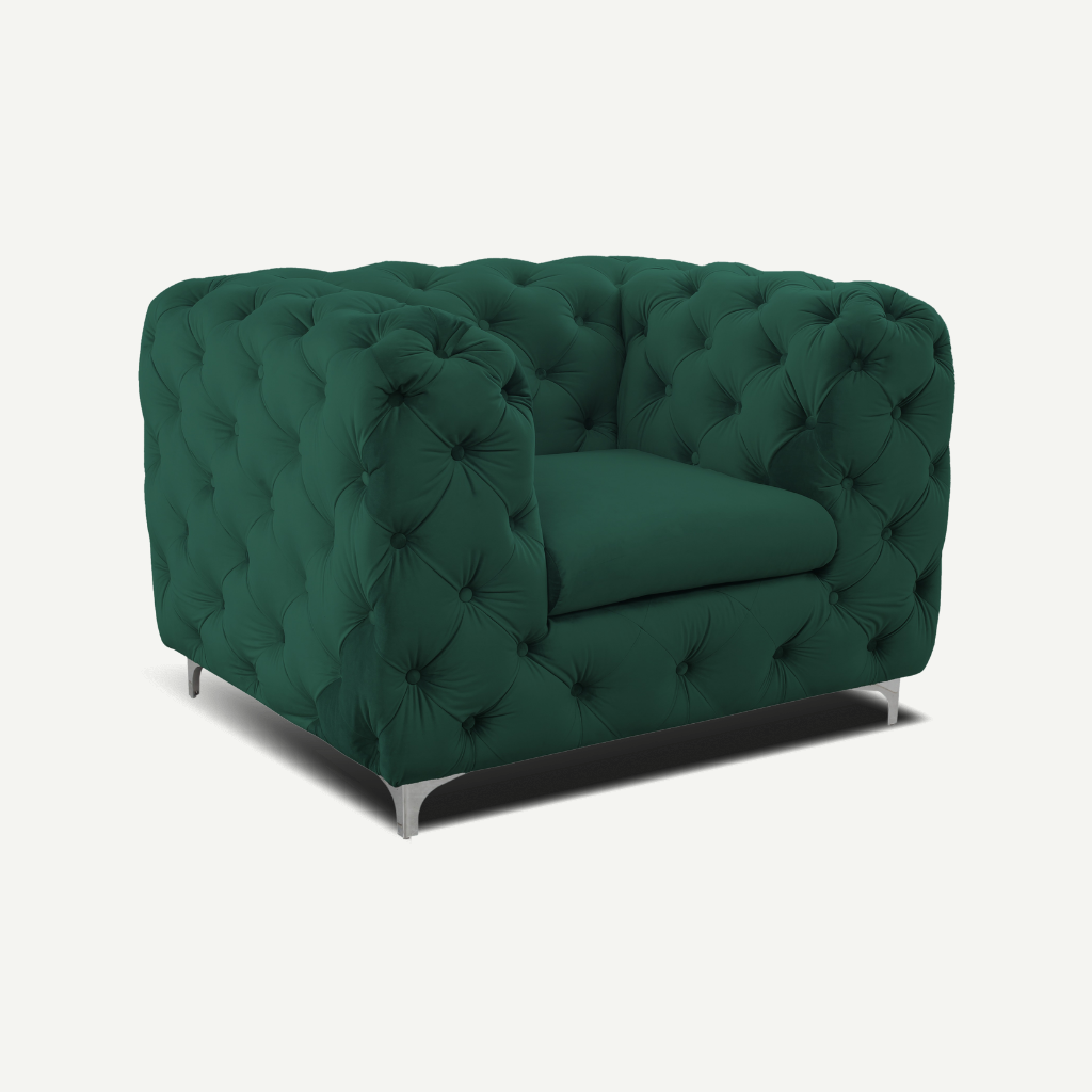 green tufted armchair sofa chrome feet