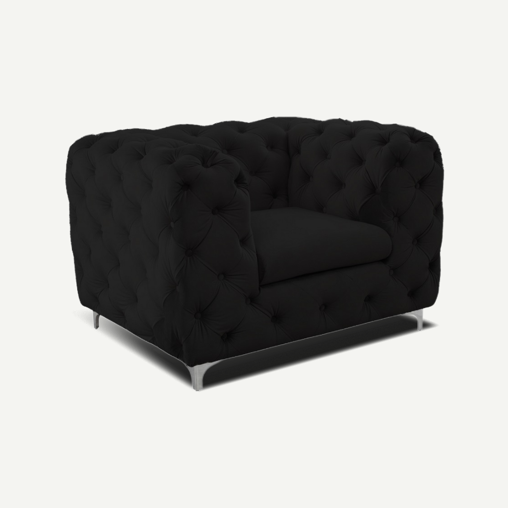 black tufted armchair sofa chrome feet