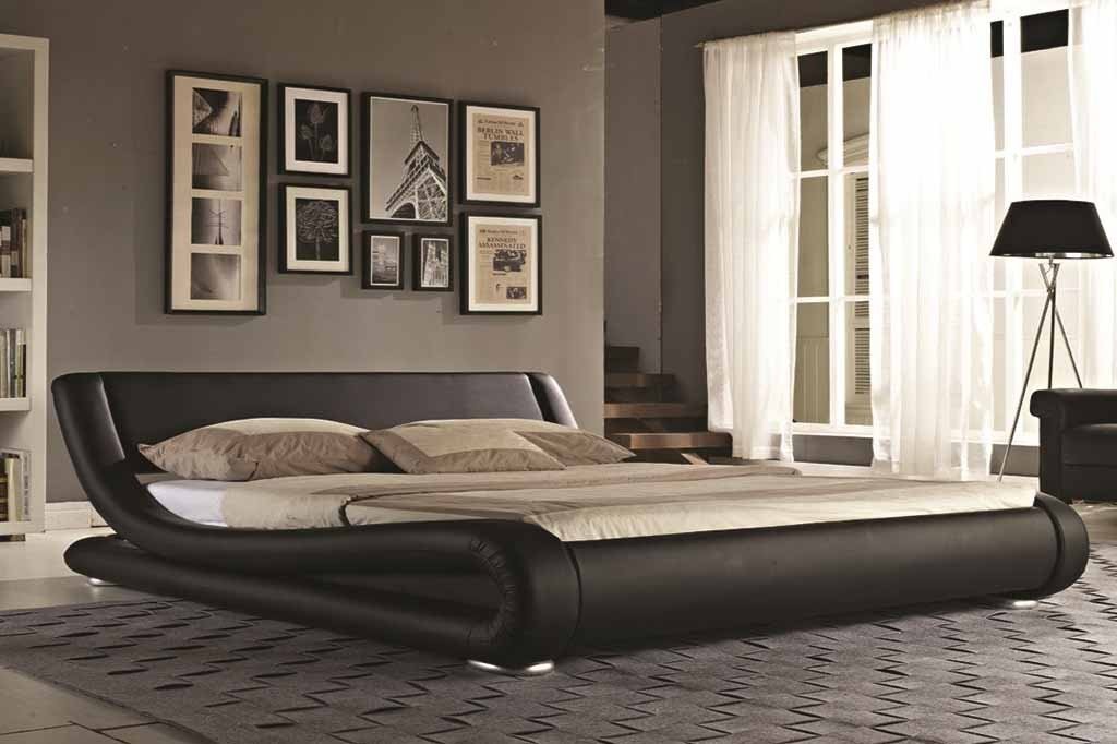 Zeno Modern Designer Italian Faux Leather Bed + Memory Foam Mattress - Black (12429333523)
